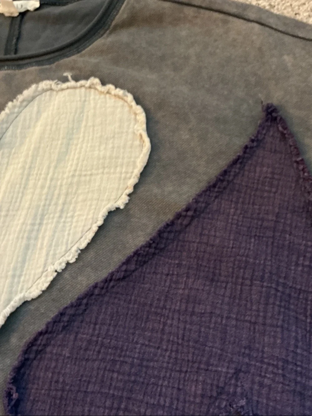 Oli & Hali Gray Tee with Cream and Deep Purple Heart Patches - Picture 11 of 14